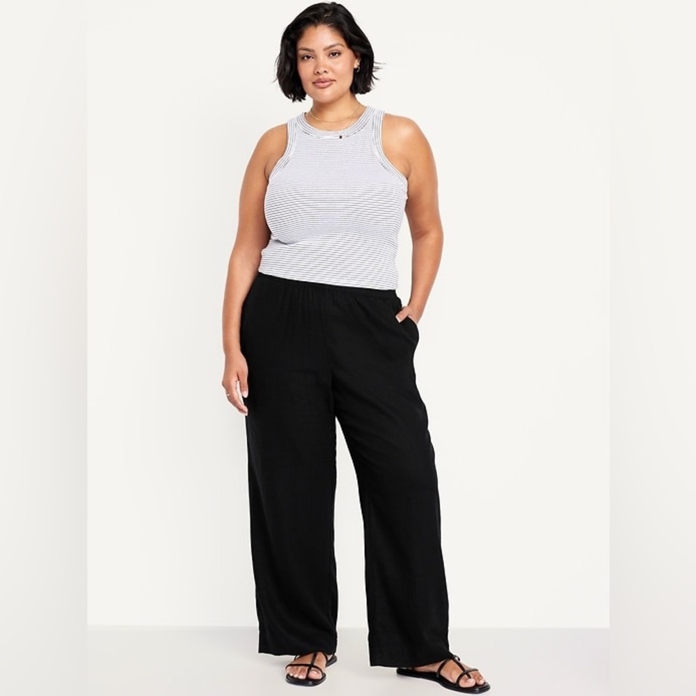 Old Navy Tall Linen Wide Leg Pants Black size Large Tall - Picture 2 of 16